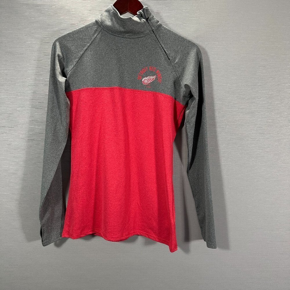 NHL Detroit Red Wings Hockey Top Womens Small  Zip Gray Red Pullover Mock Neck